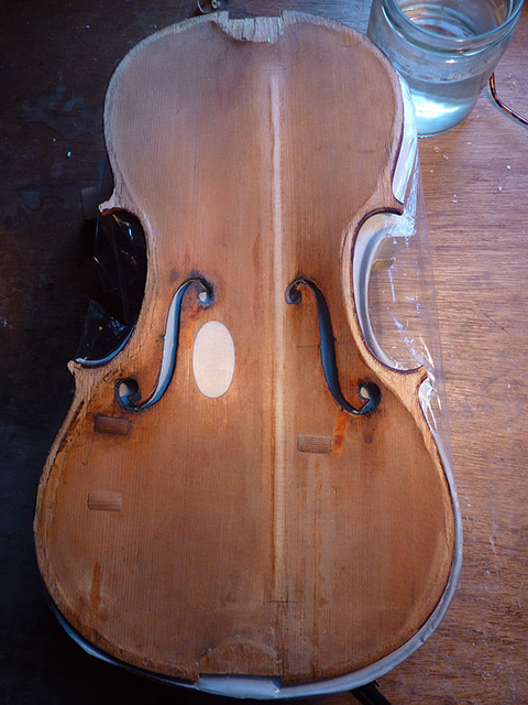 ﻿Violine mit Stimmriss und doppeltem Bassbalkenriss